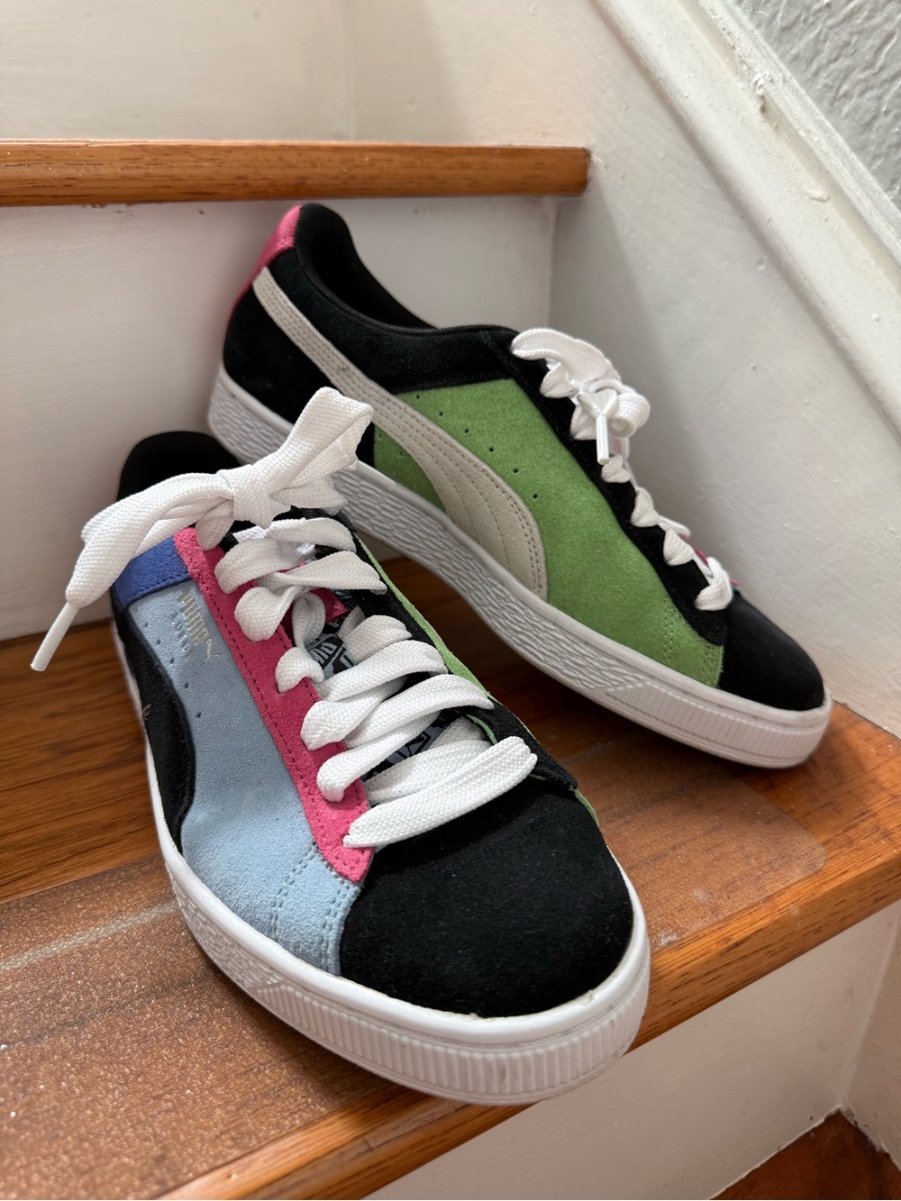 Puma Colorblock Low-Top Sneakers in Black, Green, Pink, Blue